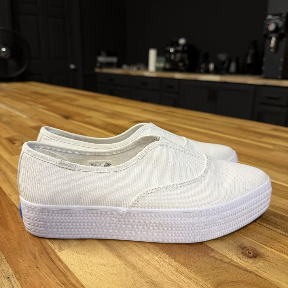 Keds Sneaker Point Platform Slip On White Twill Canvas Women's size 7